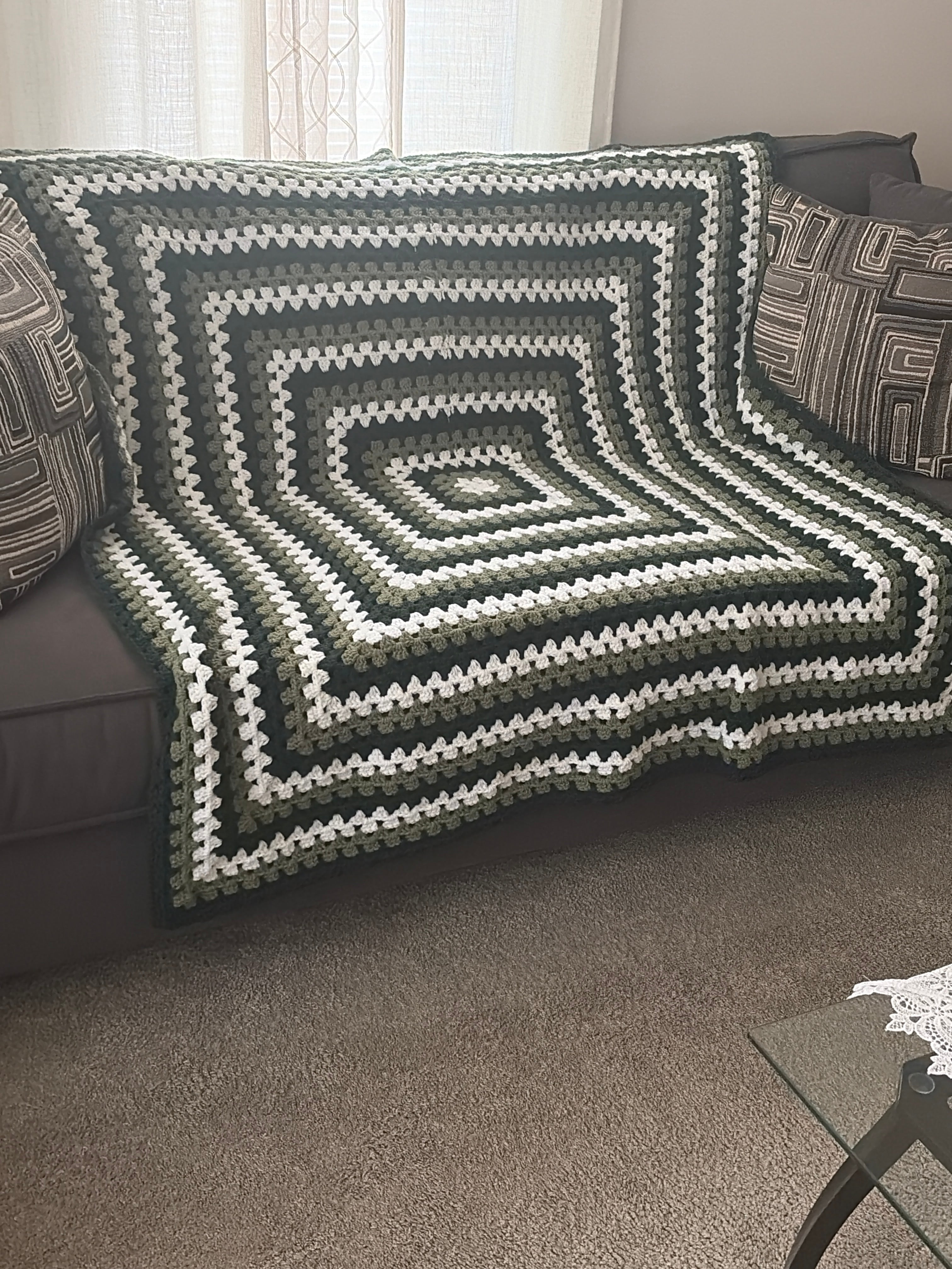 Green ombré granny square blanket