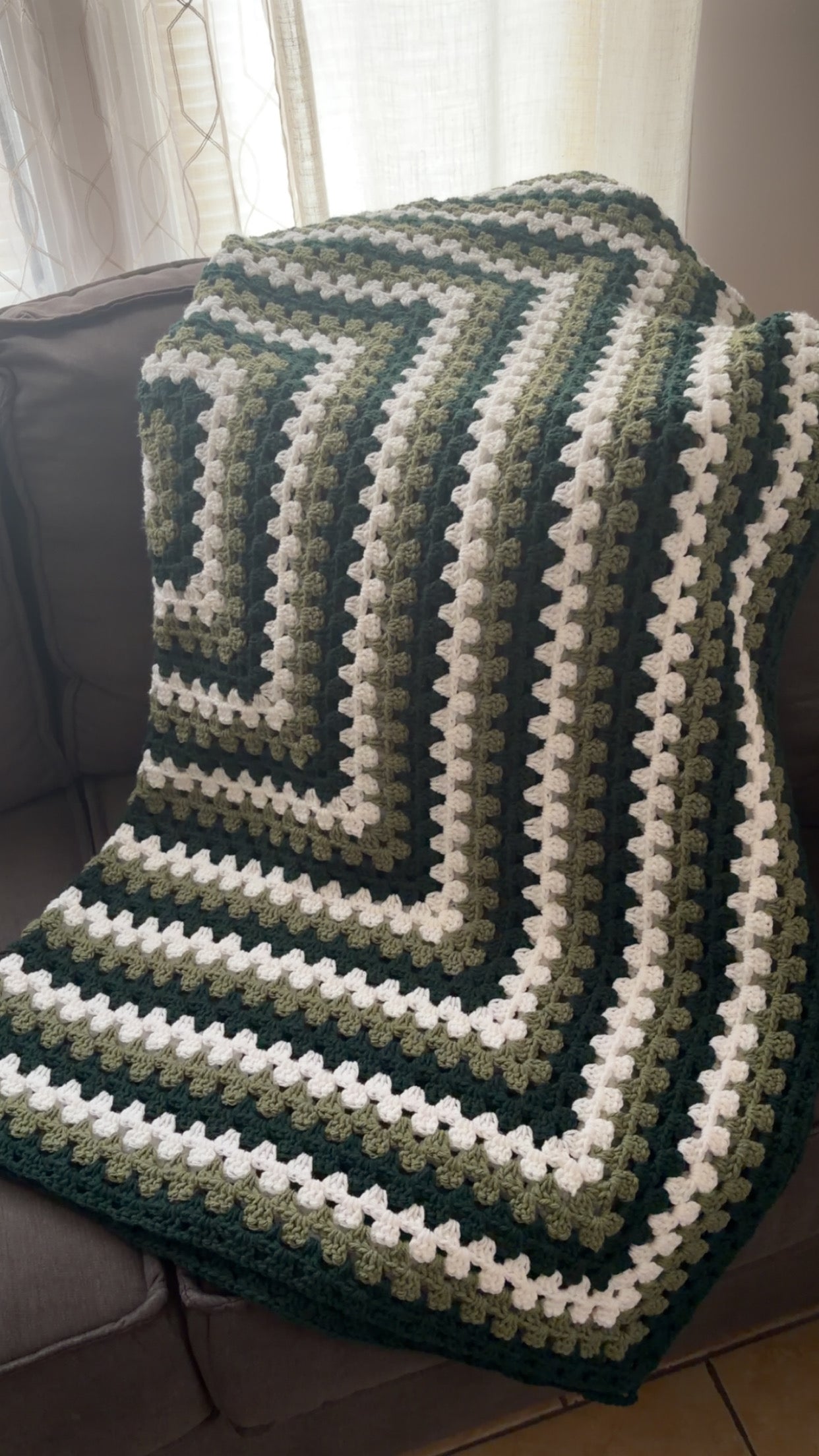 Green ombré granny square blanket